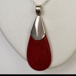 Brand New Sterling Coral Red Teardrop and Chain